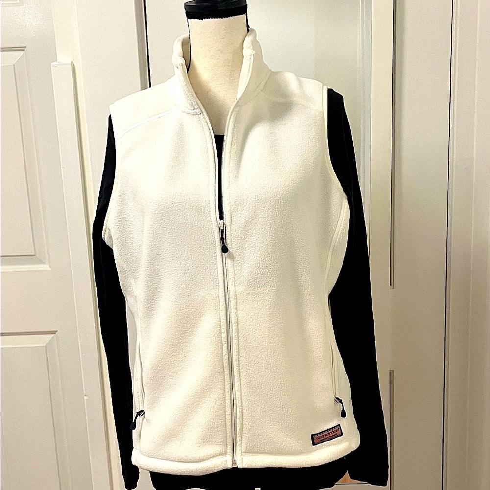 Vineyard Vines White Fleece Vest Lightweight Fall Layering EUC